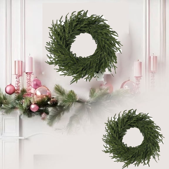 24 Inch Artificial Cedar for Front Door Wreath Pine Greenery Decor Christmas Wreath for Indoor Outdoor Wall Fireplace Mantle Window Xmas Holiday Home Decoration