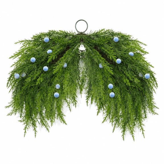24 Inch Artificial Christmas Window Swags for Front Door Juniper Christmas Mailbox Swag with Blueberry Faux Cedar Swags Wreath for Xmas Decoration Home Window Mantel Hanging Decor