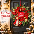 thumbnail image 1 of 24 Inch Artificial Christmas Wreath with “Merry Christmas” Sign, Red Poinsettia Flowers, Red Berries, Gold Accents and Festive Ribbon Bow, Holiday Door Decor, 1 of 9