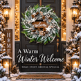 thumbnail image 1 of 24 Inch Artificial Christmas Wreath with “Welcome” Wood Sign, Frosted Greenery, White Berries, Pinecones and Star Accents, Holiday Door Decor with Hanging Hook, 1 of 9