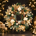 thumbnail image 1 of 24 Inch Artificial Christmas Wreath with Gold Leaves, Champagne and Bronze Ornaments, Pinecones and Ivory Roses, Elegant Holiday Door Decor, 1 of 9