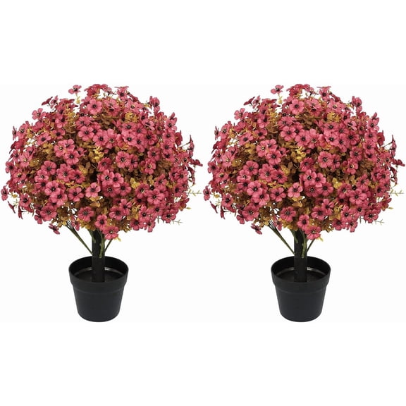 24 Inch Artificial Fall Potted Plants Set of 2 UV Resistant Daisy Mums with Eucalyptus in Pots Burgundy
