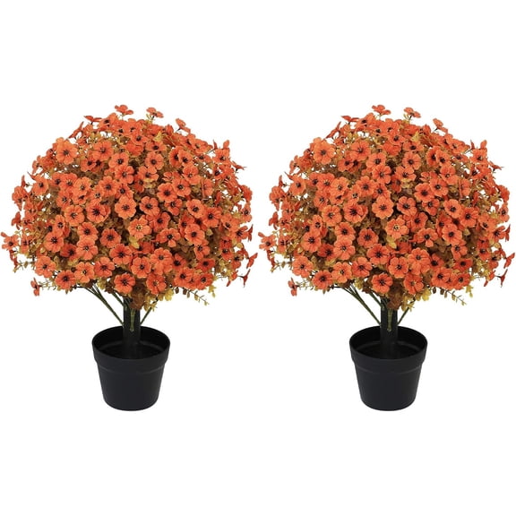 24 Inch Artificial Fall Potted Plants Set of 2 UV Resistant Daisy Mums with Eucalyptus in Pots for Outdoor Porch Patio Entryway