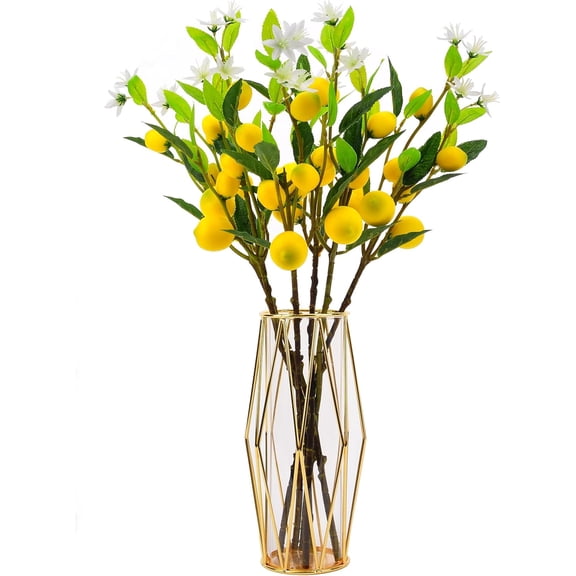 24 Inch Artificial Lemon Branches -5 Pieces Set of Realistic Fake Lemon Tree Stems and Fruits for Kitchen, Farmhouse, and Home Decoration