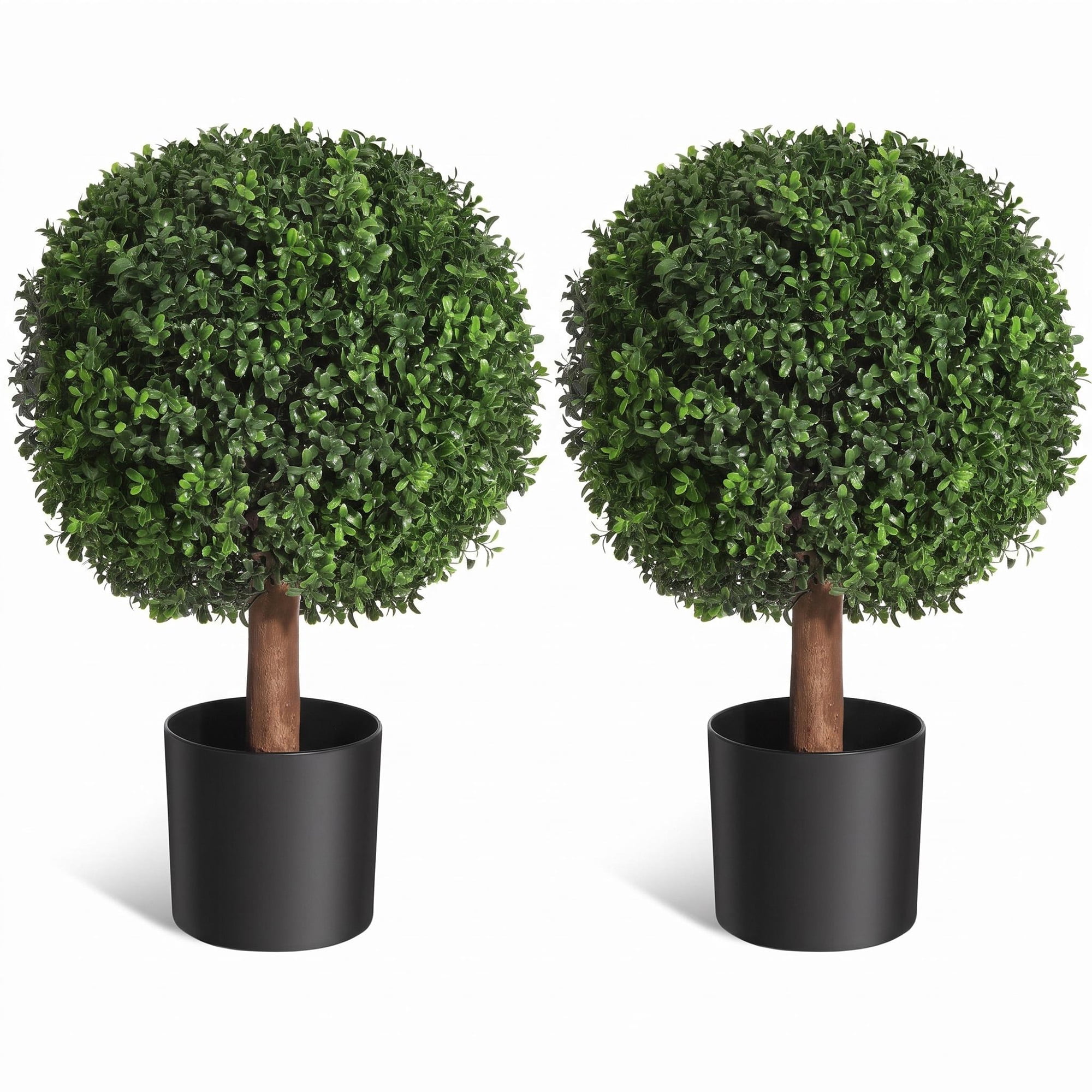 24 Inch Artificial Topiary Trees Set of 2, UV Resistant Faux Boxwood Plants with Pots, Fake Plants for Front Porch Patio Garden Walkway Entryway