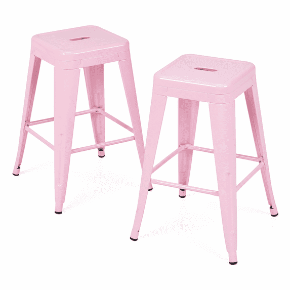 24 Inch Backless Metal Counter Stool Set of 2, Pink, Stackable with ...