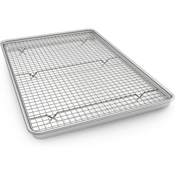 24 Inch Baking Sheet Pans with Rack Set, Natural Aluminum Cookie Sheet, Extra Large Commercial Quality Baking Sheet Pan Set, Warp Resistant Nonstick Thick Cookie Tray Pans for Baking, Roasting