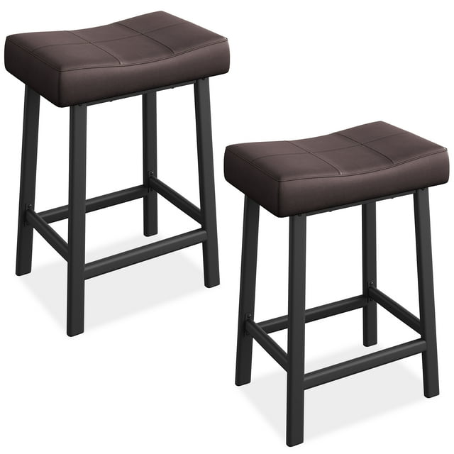 24Inch Bar Stools Set of 2/4 Soft PU Leather Seat, Sturdy Metal