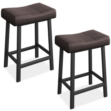 24 Inch Bar Stools Set of 2, Counter Height Upholstered Backless Saddle Barstool