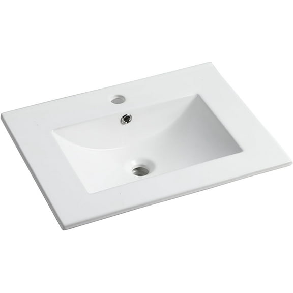 24 Inch Bathroom Ceramic Vanity Sink Top, Rectanglar Single Sink Basin, Modern Vessel Sink Bowl 24"x18.25"