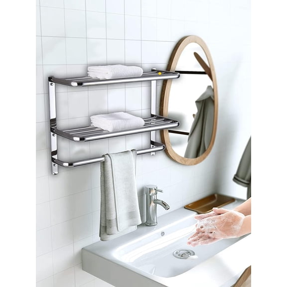 24 Inch Bathroom Shelf 3-Tier Wall Mounting Rack with Towel Bars