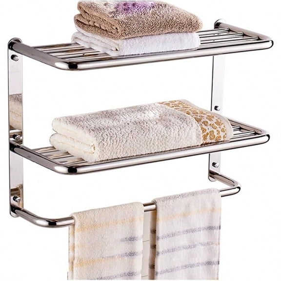 24 Inch Bathroom Shelf 3Tier Wall Mounting Rack With Towel Bars
