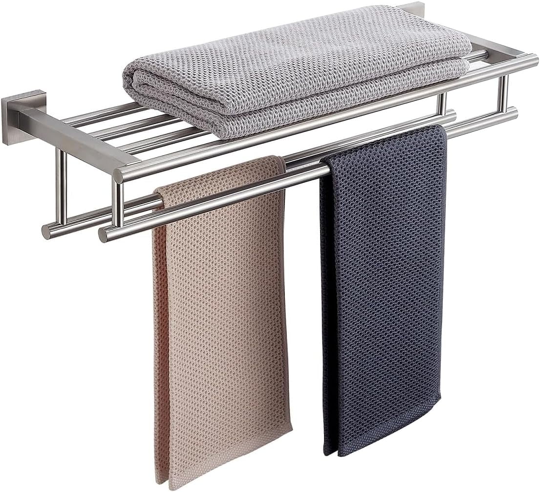 24 Inch Bathroom Towel Rack Tower Holder with Double Bar, Brushed ...