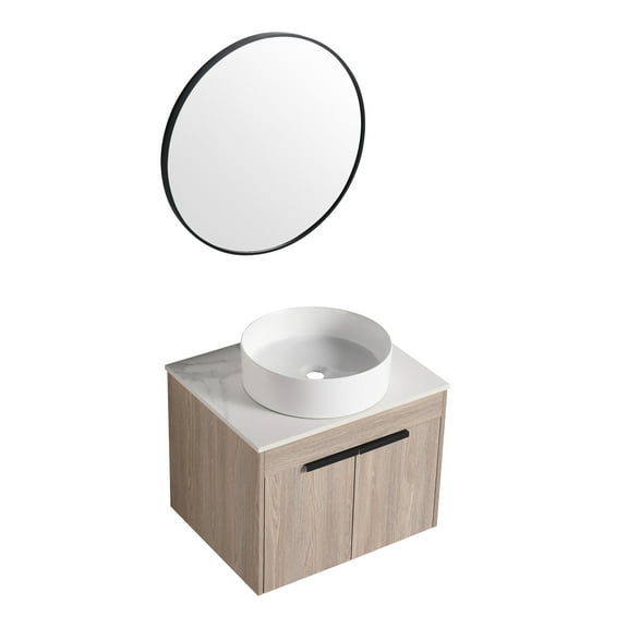 24 Inch Bathroom Vanity Base Cabinet for Double Sink, Modern Water-Resistant Storage with Adjustable Shelves, White Oak Finish - No Top Included