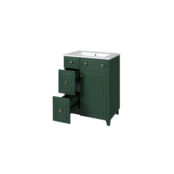 24-Inch Bathroom Vanity Cabinet with Ceramic Sink, 2 Drawers, 1 Door