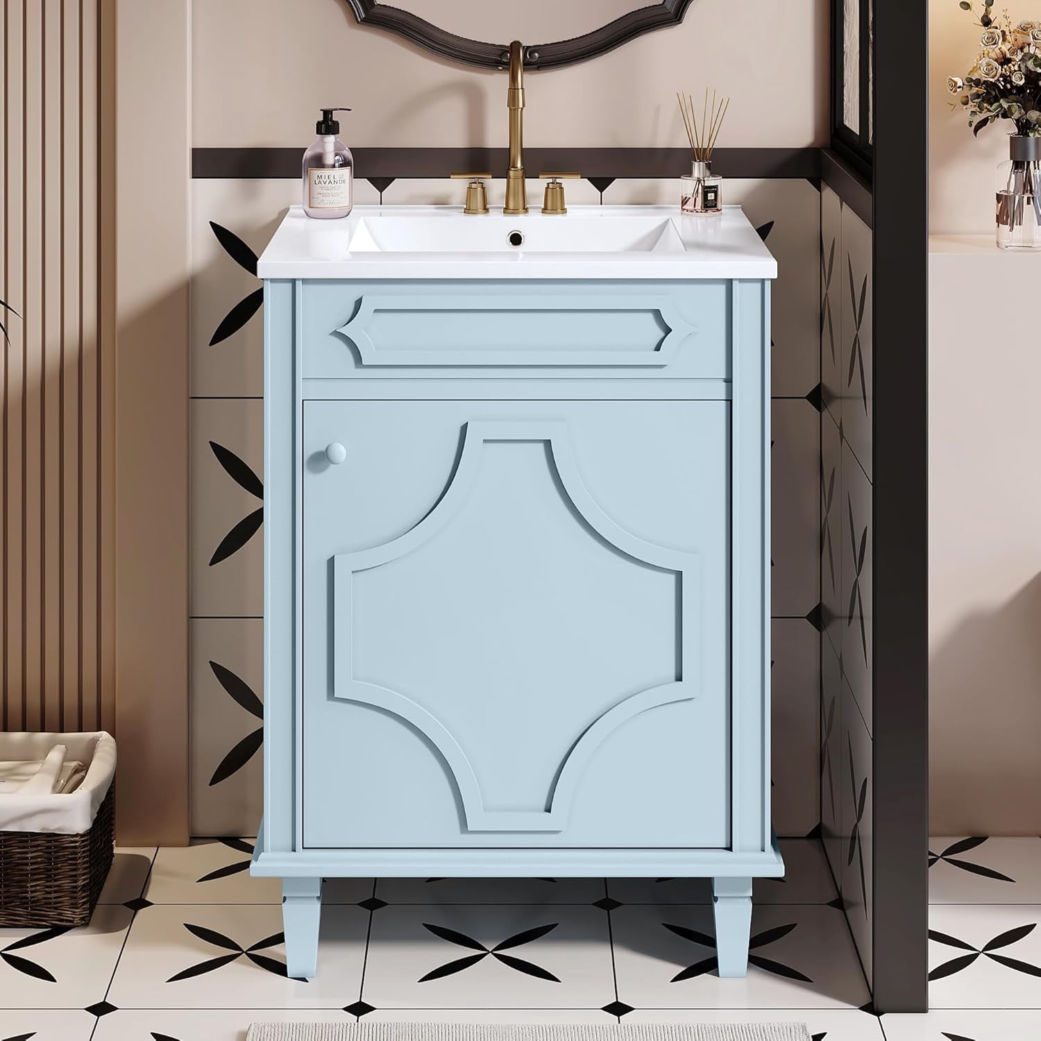 24 Inch Bathroom Vanity with Ceramic Sink, Modern Bathroom Storage ...