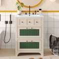 thumbnail image 1 of 24 Inch Bathroom Vanity with Sink, Bathroom Vanity Cabinet with 2 Drawers, Wooden Bathroom Sink Cabinet with Metal Handles, Freestanding Bathroom Vanities, Beige + Green, 1 of 9