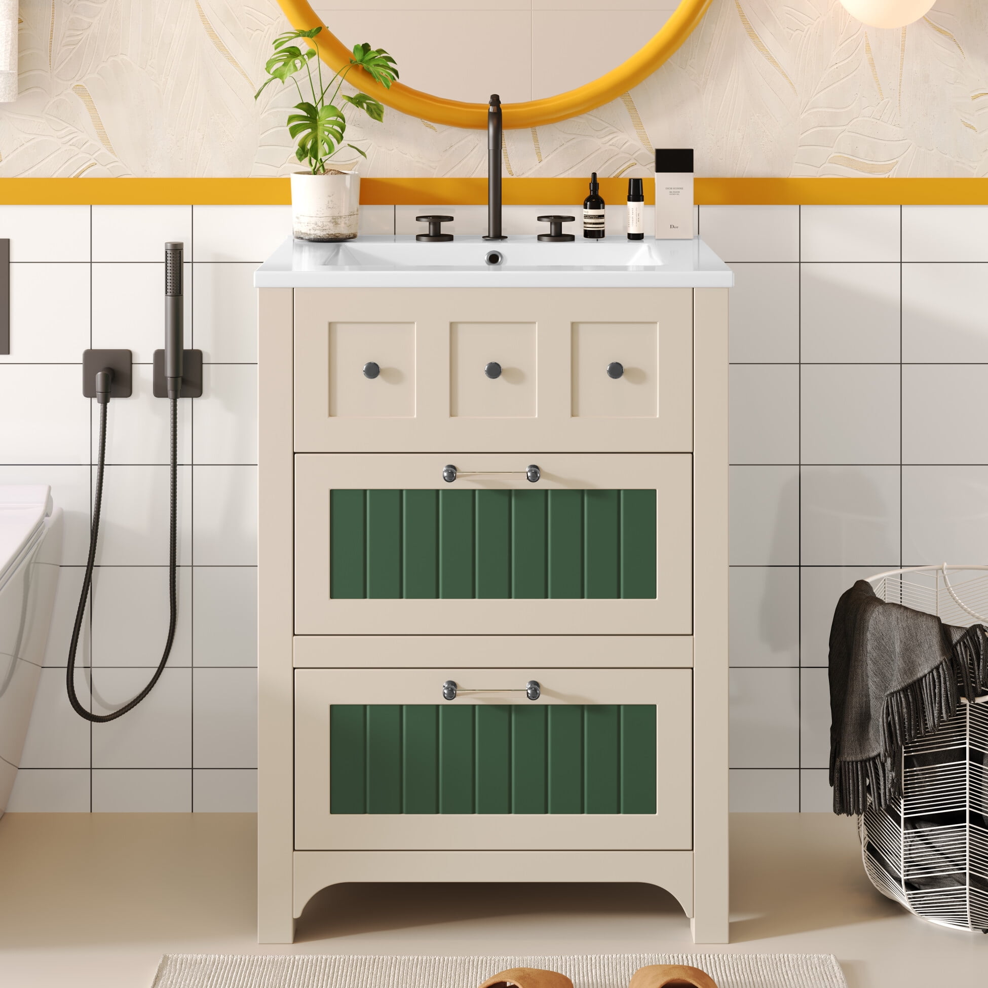 24 Inch Bathroom Vanity with Sink, Bathroom Vanity Cabinet with 2 ...