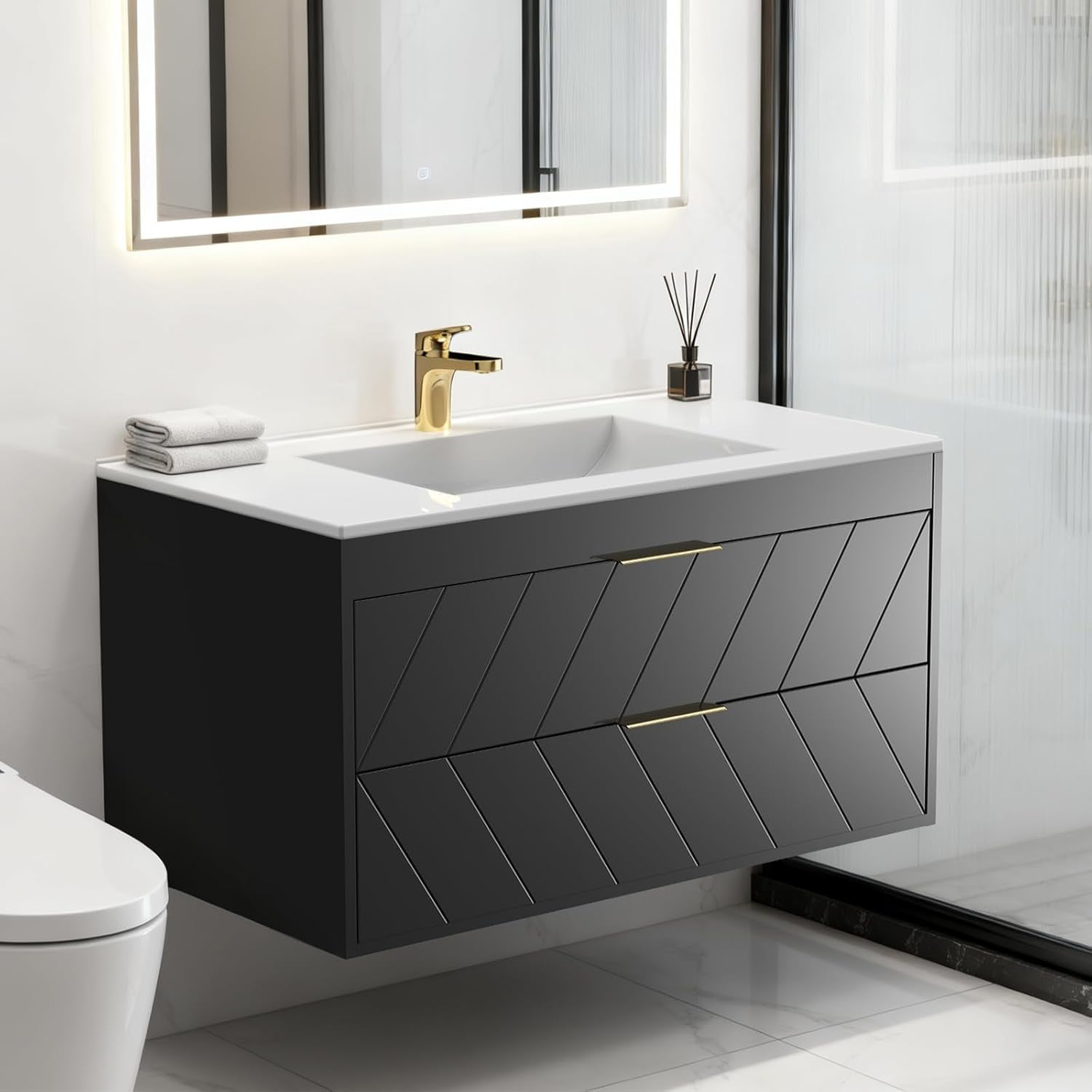24 Inch Bathroom Vanity with Sink, Modern Floating Vanity with Resin ...