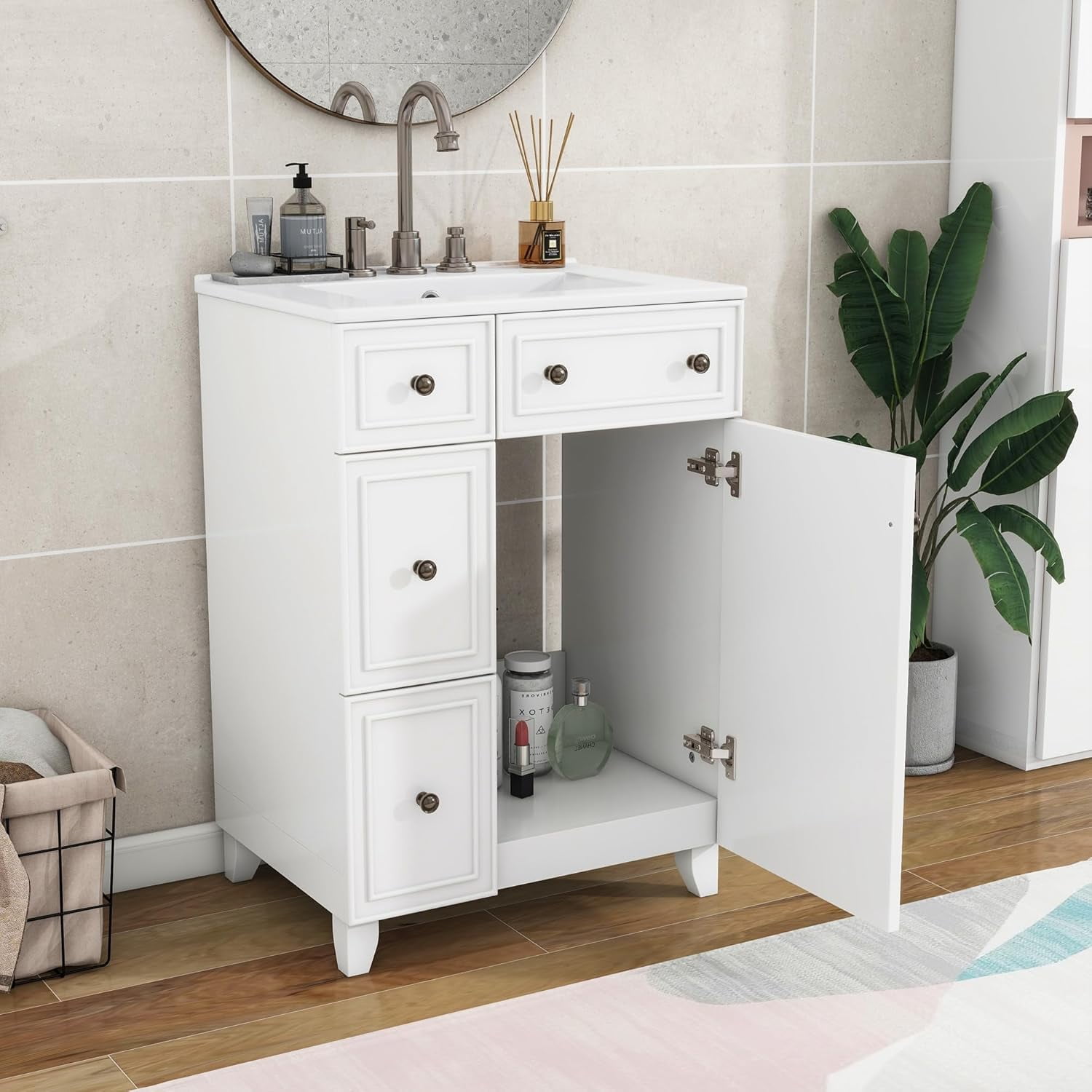 24 Inch Bathroom Vanity with Sink,Single Sink Bathroom Vanity with Two Drawers and One Door ...