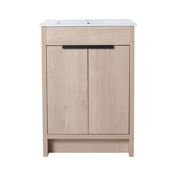 24-Inch Bathroom Vanity with Soft Close Doors, Compact Freestanding Design for Small Spaces, Easy to Assemble Storage Cabinet with Adjustable Shelves, Water Resistant Finish