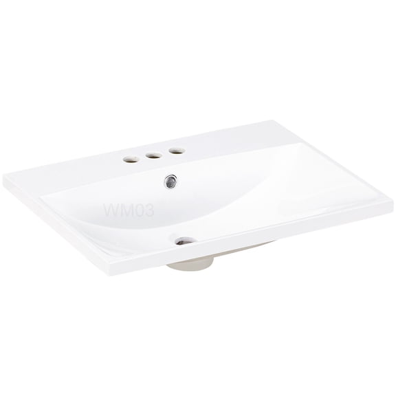 24 Inch Bathroom Vanity Top Only, White Ceramic Countertop with Single Basin & 4" Faucet Holes