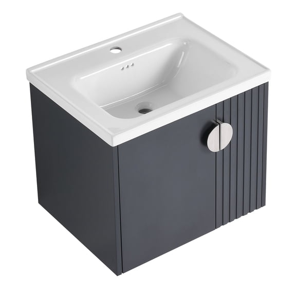 24 Inch Bathroom Vanity with Wall-Mount Design | For Small Bathrooms with Unique Wave Plate | Soft-Close Stainless Steel Hinges | Eco-Friendly Plywood Vanity