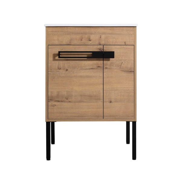 24 Inch Bathroom Vanity, Wall - Mount or Floor - Stand, 2 Metal Handles - Bathroom Storage Organizer