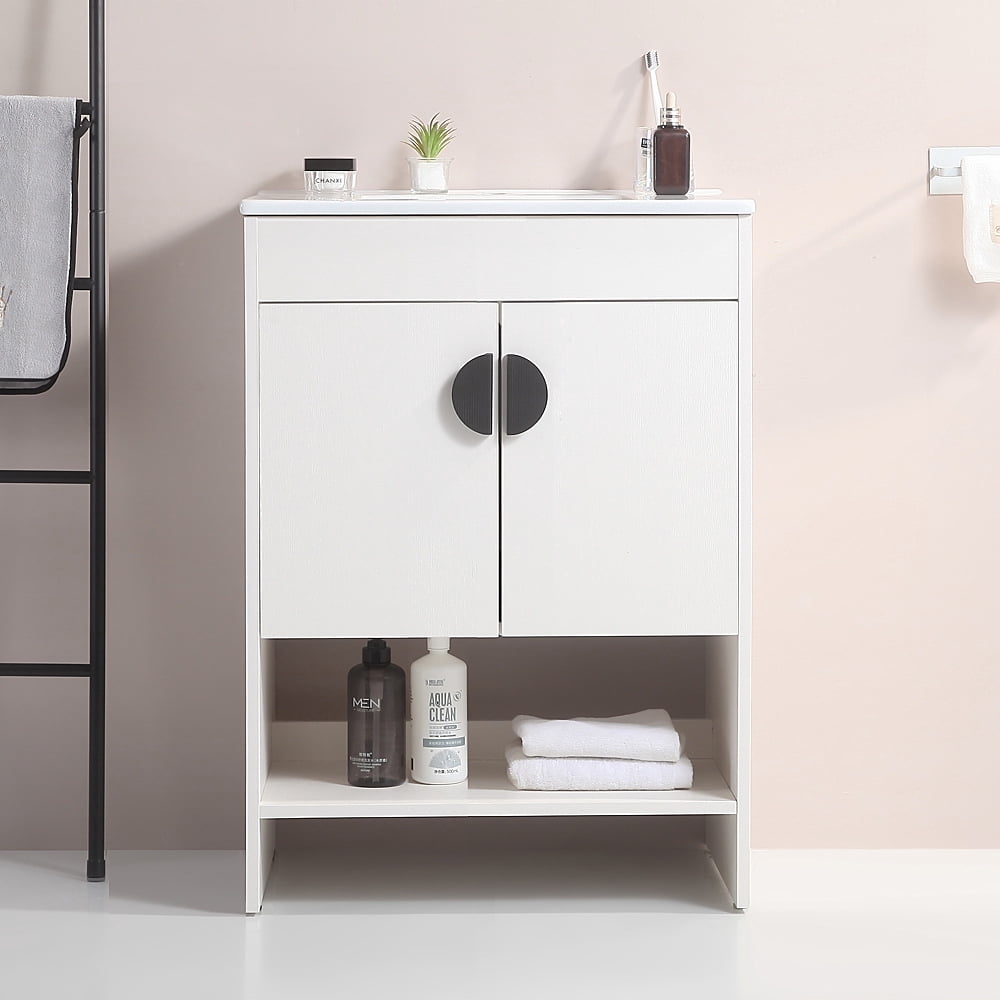 24 Inch Bathroom Vanity with Ceramic Sink, Modern Solid Wood Bathroom ...