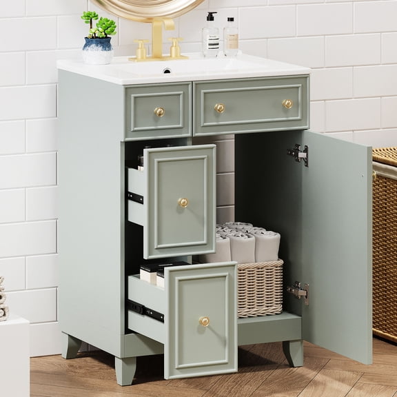 24-Inch Bathroom Vanity with Painted Finish and Ceramic Sink Hassle-Free Assembly for Baths