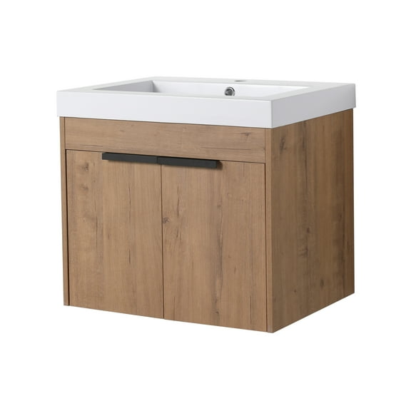 24 Inch Bathroom Vanity with Resin Basin, Soft-Close Doors and Built-In Storage Cabinet for Compact Spaces (Knock-Down Assembly Design)