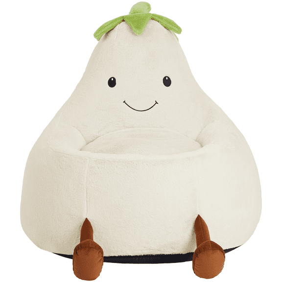 24 Inch Beige Toddler Couch, Eggplant Style Plush Kid Chair with Removable Washable Cover for Playroom Bedroom