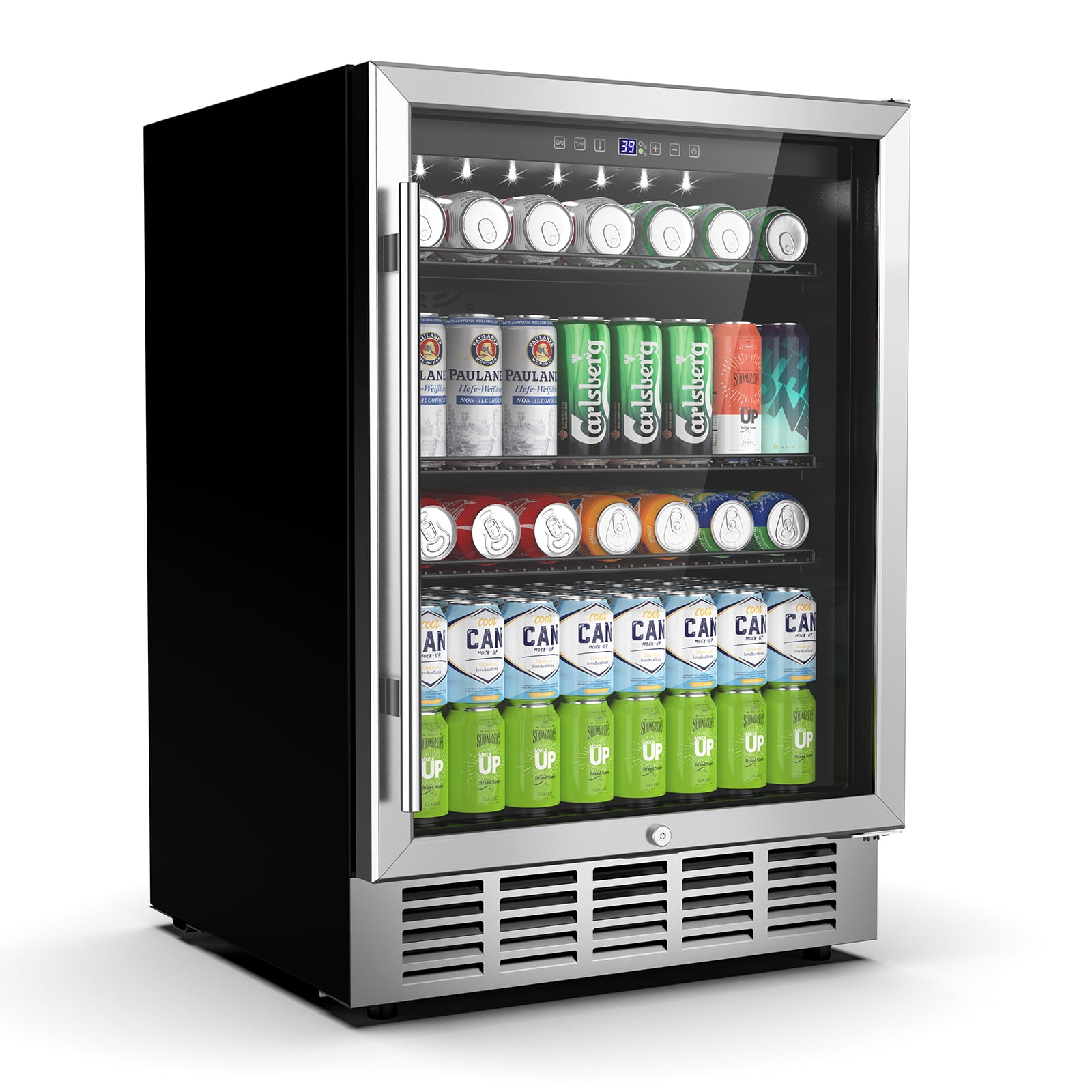 Friwest 24 Inch Beverage Refrigerator Cooler,190 Cans Wide Beverage and Beer Fridge with Glass Door and Powerful Cooling Compressor