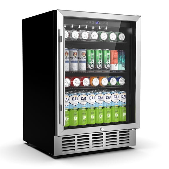Friwest 24 Inch Beverage Refrigerator Cooler,190 Cans Wide Beverage and Beer Fridge with Glass Door and Powerful Cooling Compressor