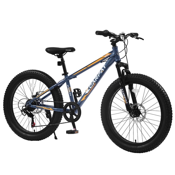24 Inch Bike 7 Speeds Mountain Bike, Dual Disc Brake, High-Carbon Steel Frame, Front Suspension, Mountain Trail Bike, Urban Commuter City Bicycle
