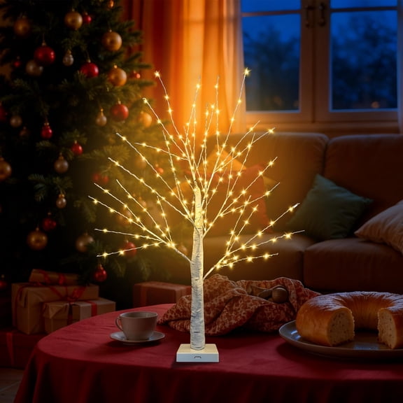 24 Inch Birch Tree with 144 LED Lights for Christmas Decorations Indoor, USB/Battery Powered, Warm White Twinkling Christmas Trees, Lighted Birch Tree for Tabletop Home Decor