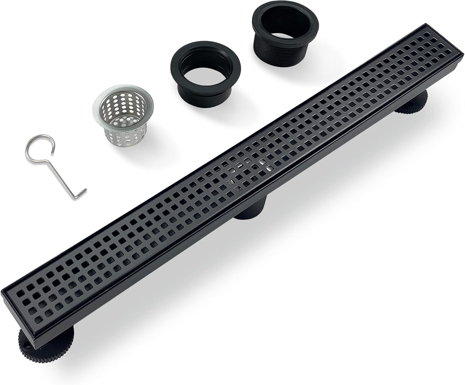 24 Inch Black Rectangular Shower Drain with Removable Quadrato Pattern ...