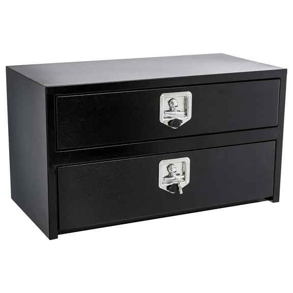 24 Inch Black Steel Truck Tool Box with Drawer, Two-Tier Truck Bed Tool Storage Organizer with Lock and Keys, Waterproof Toolbox for Pickup, RV, Trailer, 24 x 18 x 20