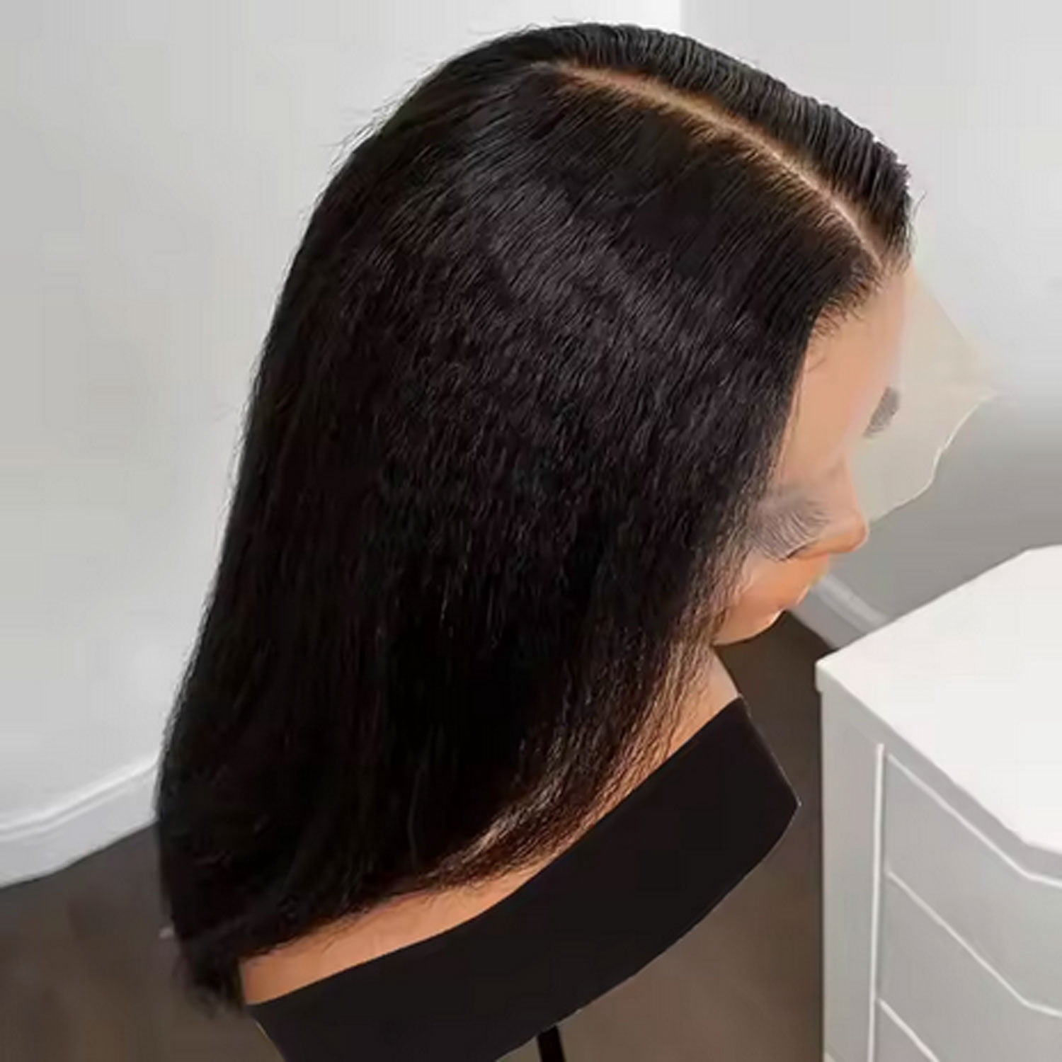 24 Inch Black Yaki Kinky Straight Lace Front Wig, 180% Density Synthetic Hair Wig with Natural Baby Hair, Heat Resistant Glueless Wig for Women