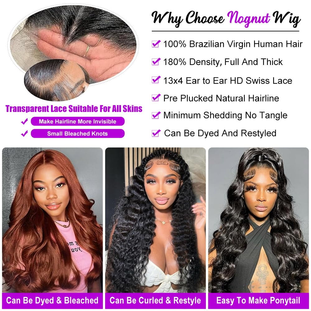 24 Inch Body Wave Lace Front Wigs Human Hair Pre Plucked Glueless Lace ...