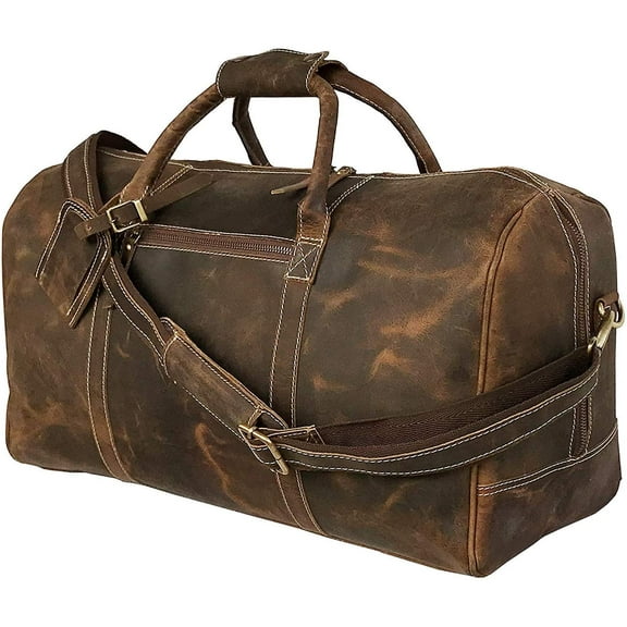 24 Inch Brown Leather Duffel Bags for Men and Women Full Grain Leather Travel Overnight Weekend Leather Bags