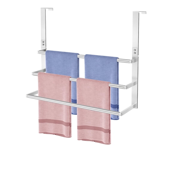 24 Inch Brushed Nickel Stainless Steel Over The Door Towel Rack With 3 Tier Bars