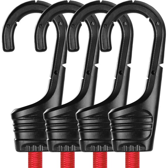 24 Inch Bungee Cords with Hooks, 4 Pack Superior Rubber Heavy Duty Bungee Straps Strong Elastic Rope for Outdoor Tent, Luggage Rack, Camping, Cargo, RV, Bike, Transporting, Storage, Red