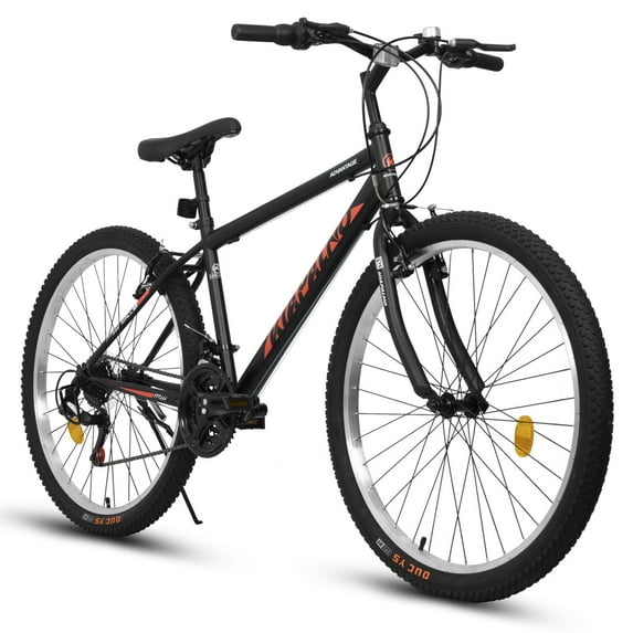 24 Inch Carbon Steel Frame Mountain Bike with Dual V-Brakes, Front amd Rear Dual Shock Absorption, 21-Speed Bike for Adult, Teens, Red