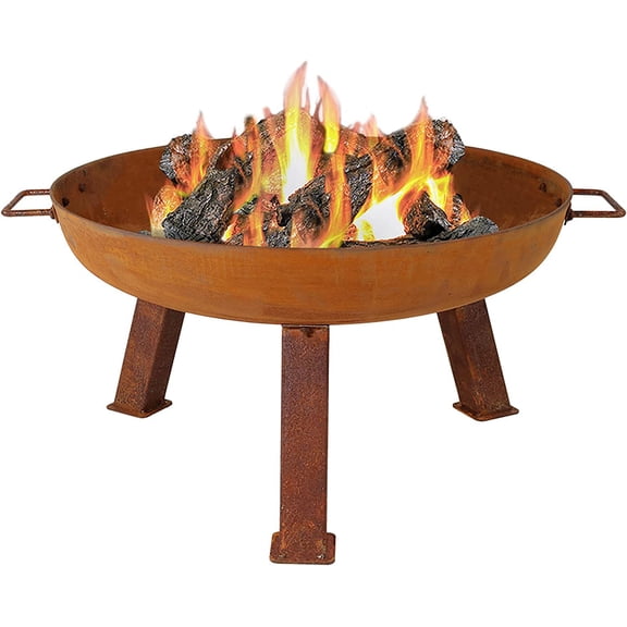 24-Inch Cast Iron Heavy-Duty Outdoor Wood Burning Fire Pit Bowl with Handles, Oxidized Finish