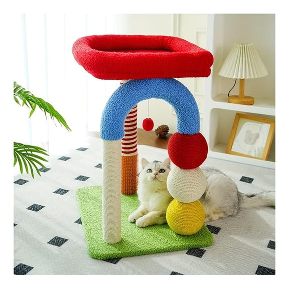 24 Inch Cat Tree Tower - 2-Tier Cat Scratching Post with Plush Perches for Indoor Cats & Kittens - Climbing Ladder, Compact Cat Furniture, Quick Assembly