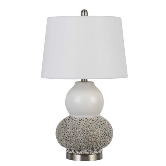 24 Inch Ceramic Urn Base Table Lamp, Tapered Fabric Shade, Set of 2, Gray- Saltoro Sherpi