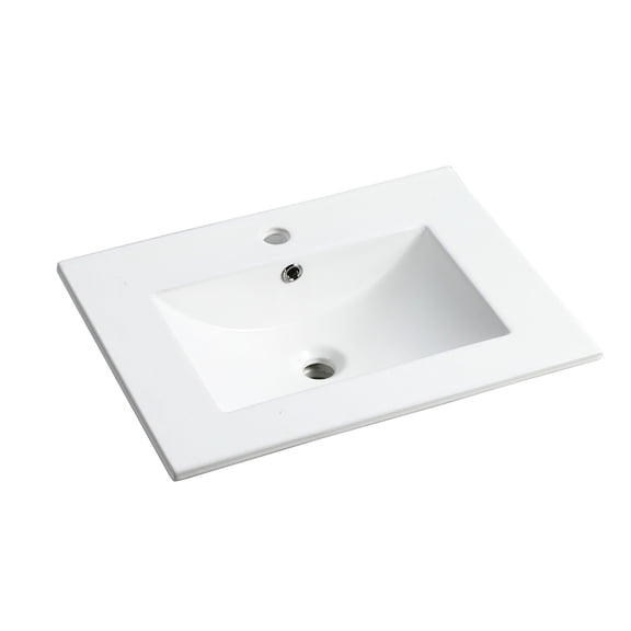 24-Inch Ceramic Vanity Sink | Single-Handle Faucet Ready | Fired at High Temperature for Strength | Easy to Install Alone