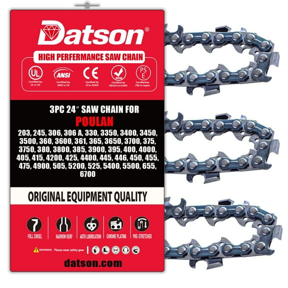 24 Inch Chainsaw Chain 3/8" Pitch .050" Gauge 84 Drive Links Fits POULAN 395, 400, 4000, 405, 415, 4200, 425, 4400, 445, 446, 450, 455, 475, 4900, 505, 5200, 525, 5400, 5500, 655, 6700 (3 Chains)