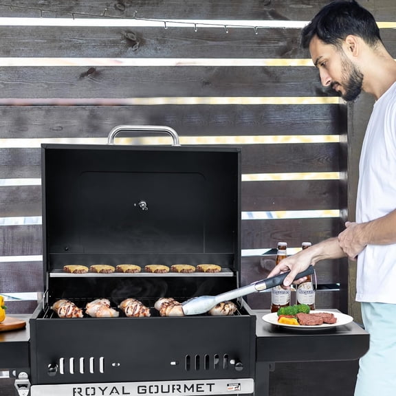 24-Inch Charcoal Grill with Foldable Side Tables and Warming Rack for Backyard Parties